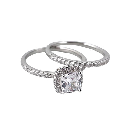 CZ Stone Princess Cut Bridal Set Band Ring Sterling Silver