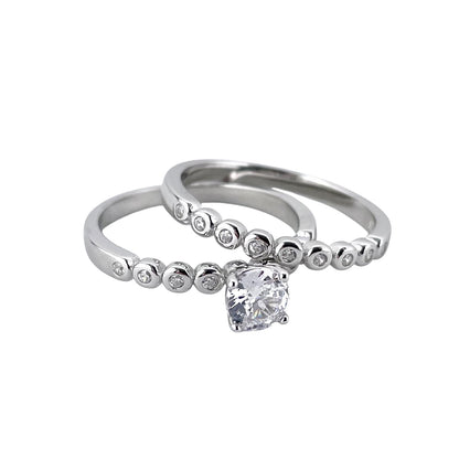 CZ Stone Round Bridal Set Band Ring Sterling Silver