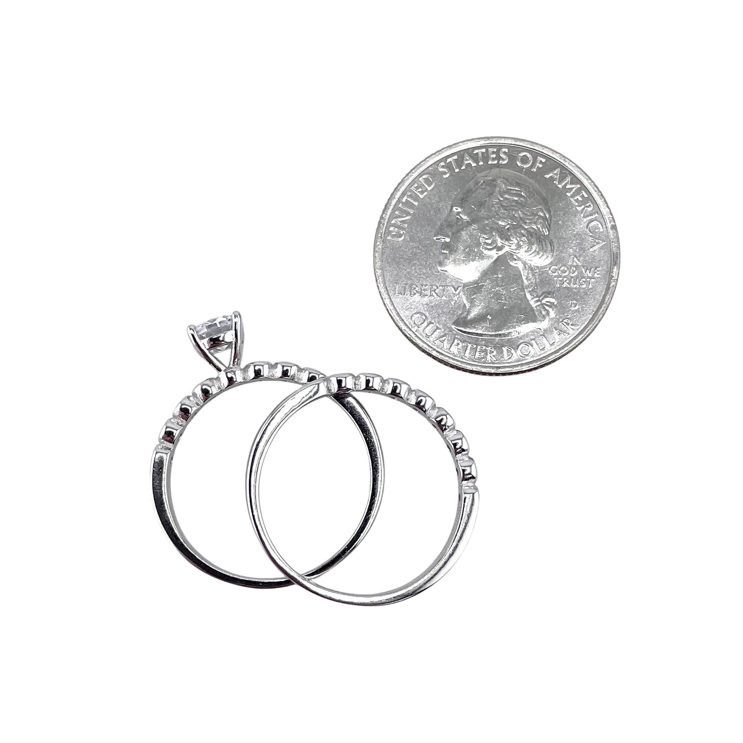 CZ Stone Round Bridal Set Band Ring Sterling Silver