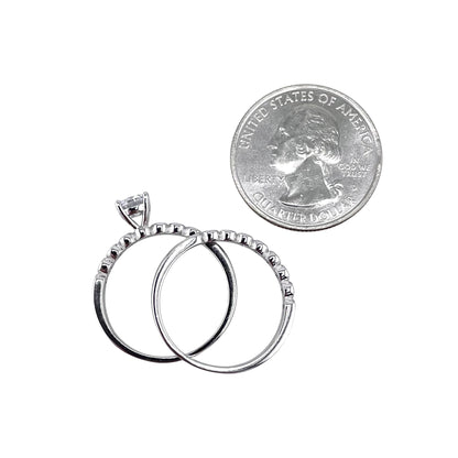 CZ Stone Round Bridal Set Band Ring Sterling Silver