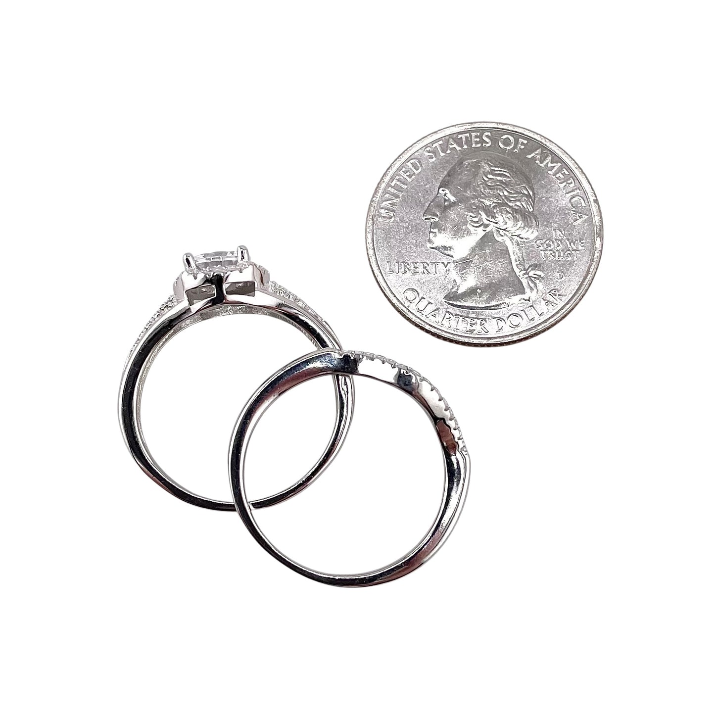 CZ Stone Round Bridal Set Band Ring Sterling Silver