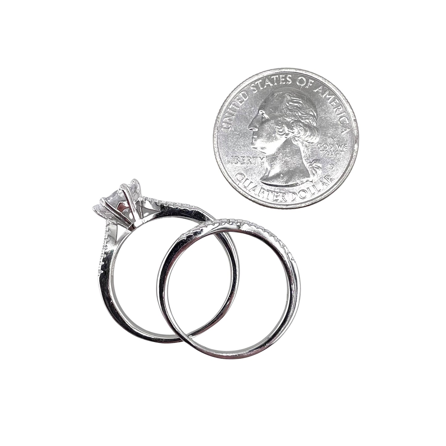 CZ Stone Round Bridal Set Band Ring Sterling Silver