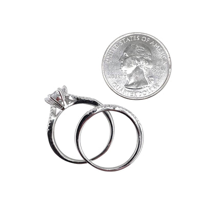 CZ Stone Round Bridal Set Band Ring Sterling Silver