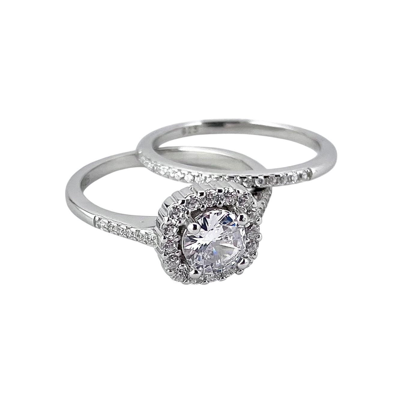 CZ Stone Round Bridal Set Band Ring Sterling Silver