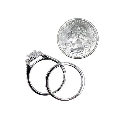 CZ Stone Round Bridal Set Band Ring Sterling Silver