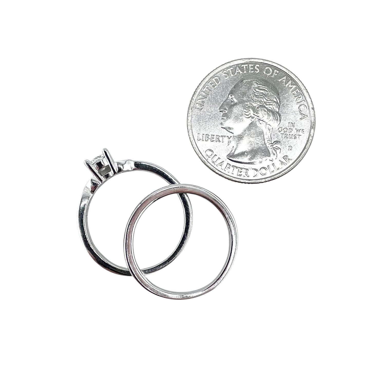 CZ Stone Round Bridal Set Band Ring Sterling Silver