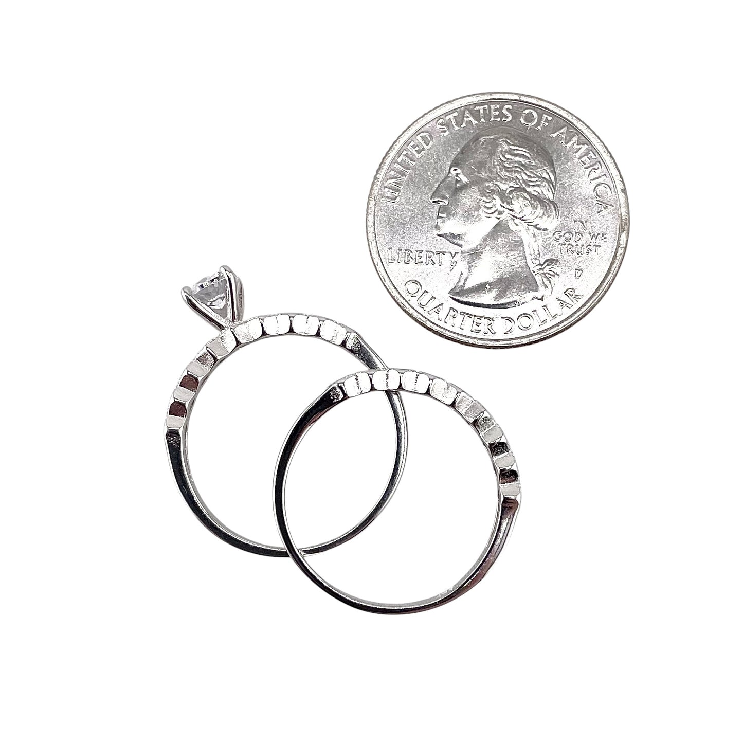 CZ Stone Round Bridal Set Band Ring Sterling Silver