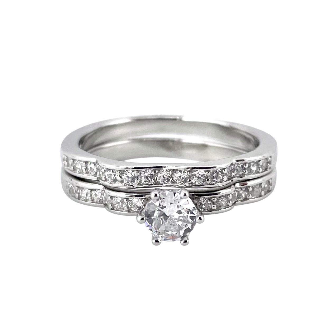 CZ Stone Round Bridal Set Band Ring Sterling Silver