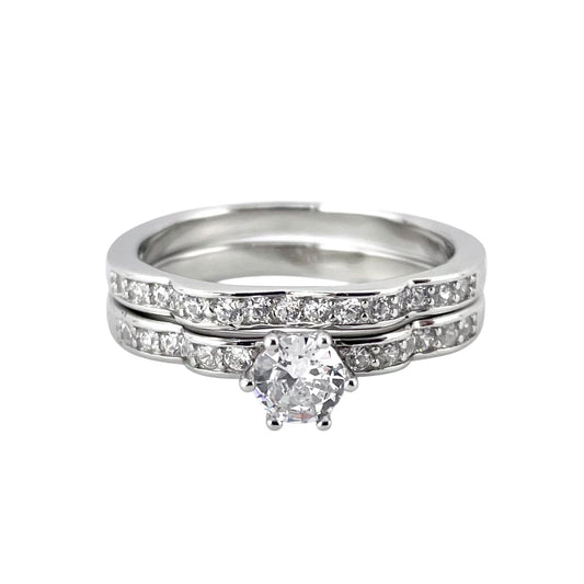 CZ Stone Round Bridal Set Band Ring Sterling Silver