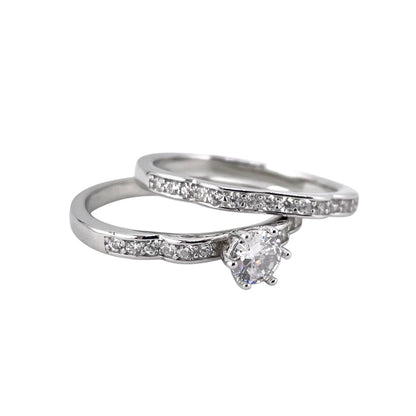 CZ Stone Round Bridal Set Band Ring Sterling Silver