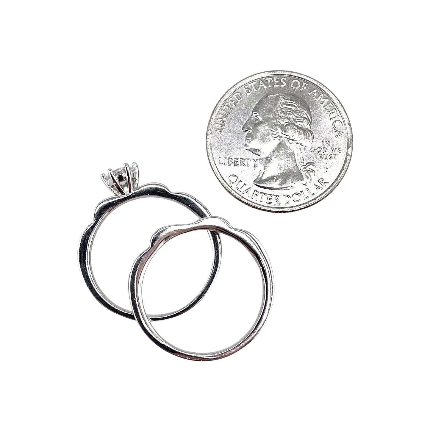 CZ Stone Round Bridal Set Band Ring Sterling Silver