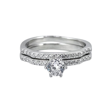 CZ Stone Round Bridal Set Band Ring Sterling Silver