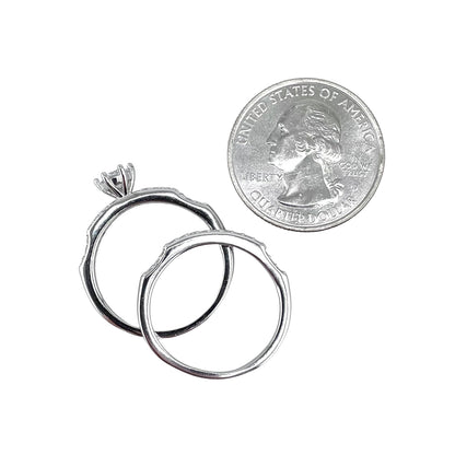 CZ Stone Round Bridal Set Band Ring Sterling Silver