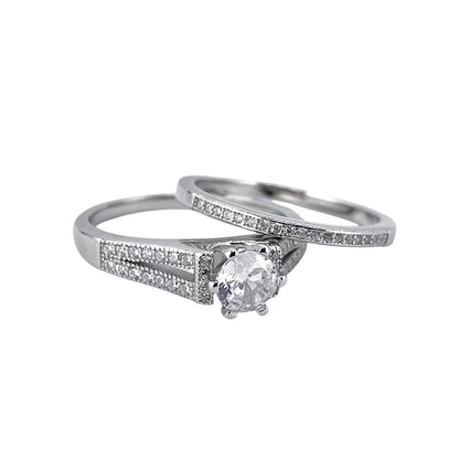 CZ Stone Round Bridal Set Band Ring Sterling Silver