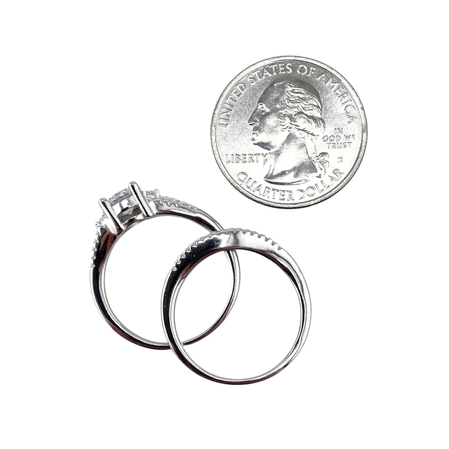 CZ Stone Round Bridal Set Band Ring Sterling Silver