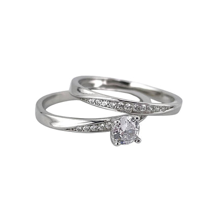 CZ Stone Round Bridal Set Band Ring Sterling Silver