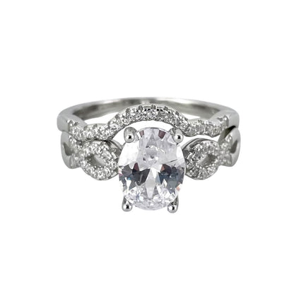CZ Stone Oval Bridal Set Band Ring Sterling Silver