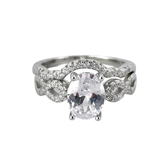 CZ Stone Oval Bridal Set Band Ring Sterling Silver