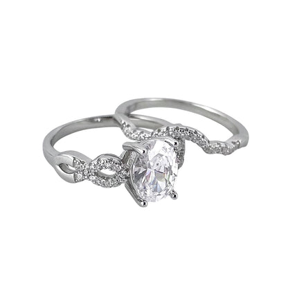 CZ Stone Oval Bridal Set Band Ring Sterling Silver