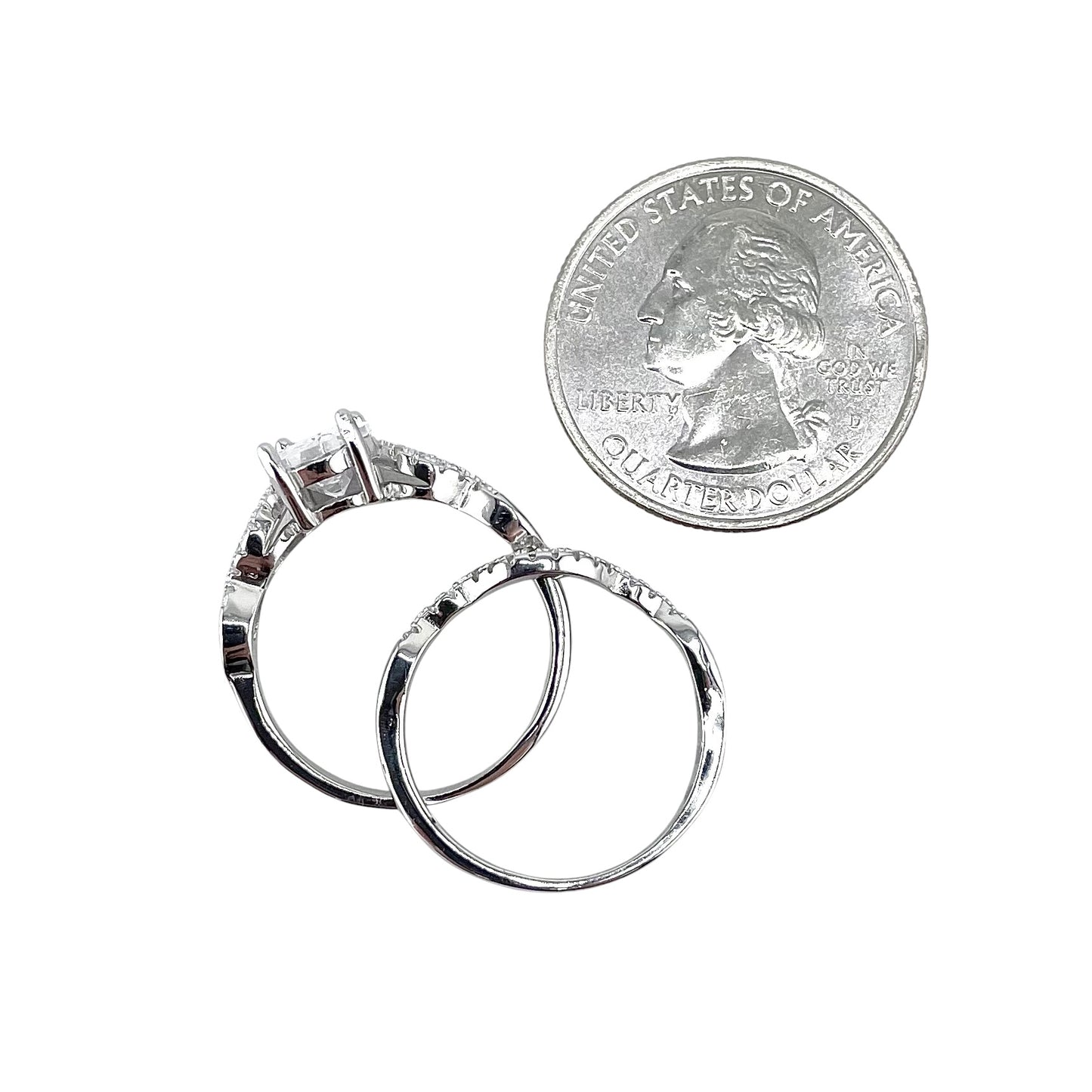 CZ Stone Oval Bridal Set Band Ring Sterling Silver