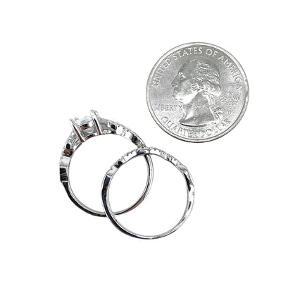 CZ Stone Oval Bridal Set Band Ring Sterling Silver