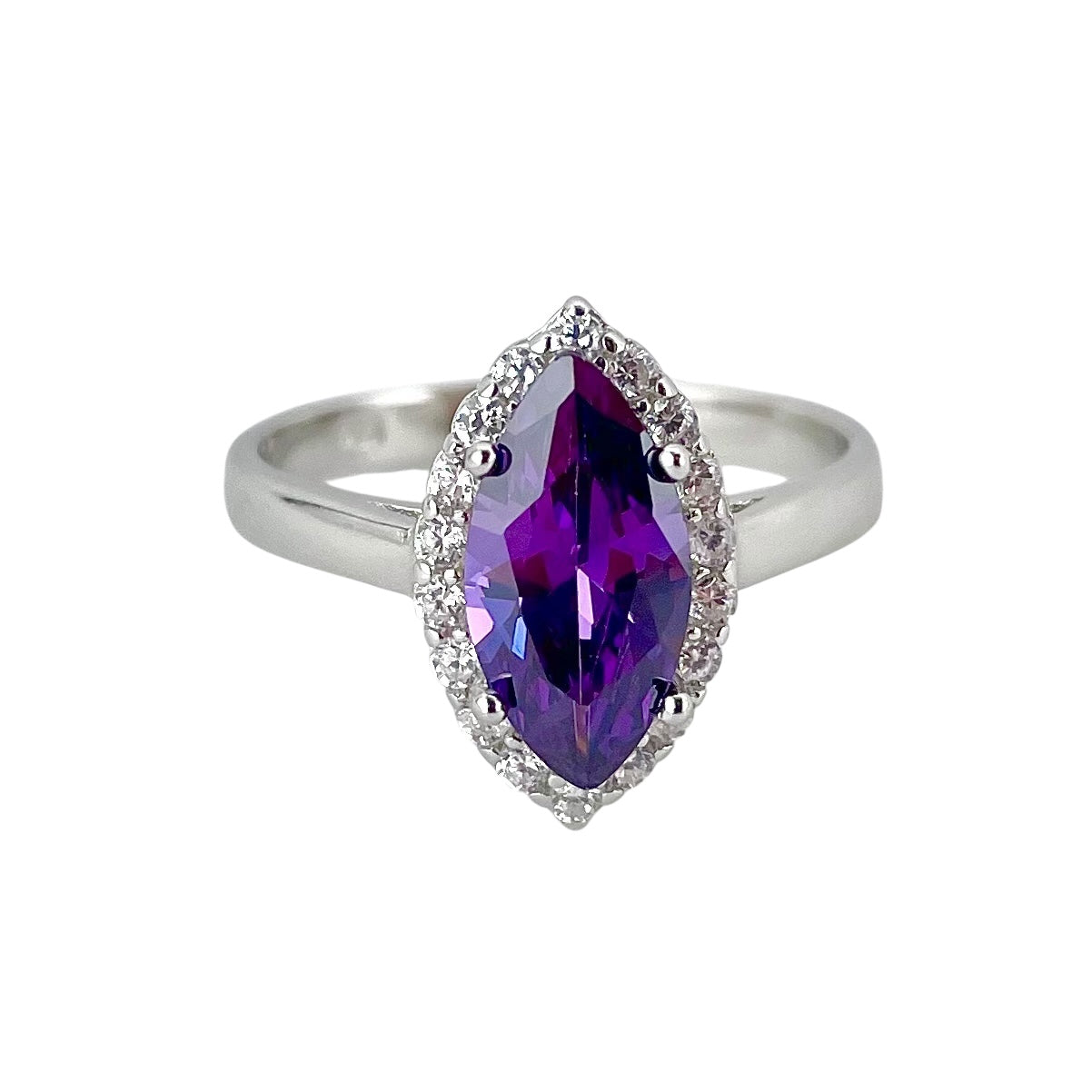 CZ Stone Pointed Oval Ring Sterling Silver