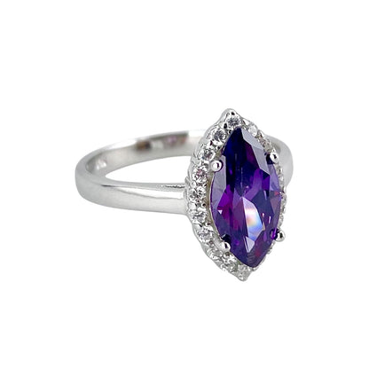 CZ Stone Pointed Oval Ring Sterling Silver