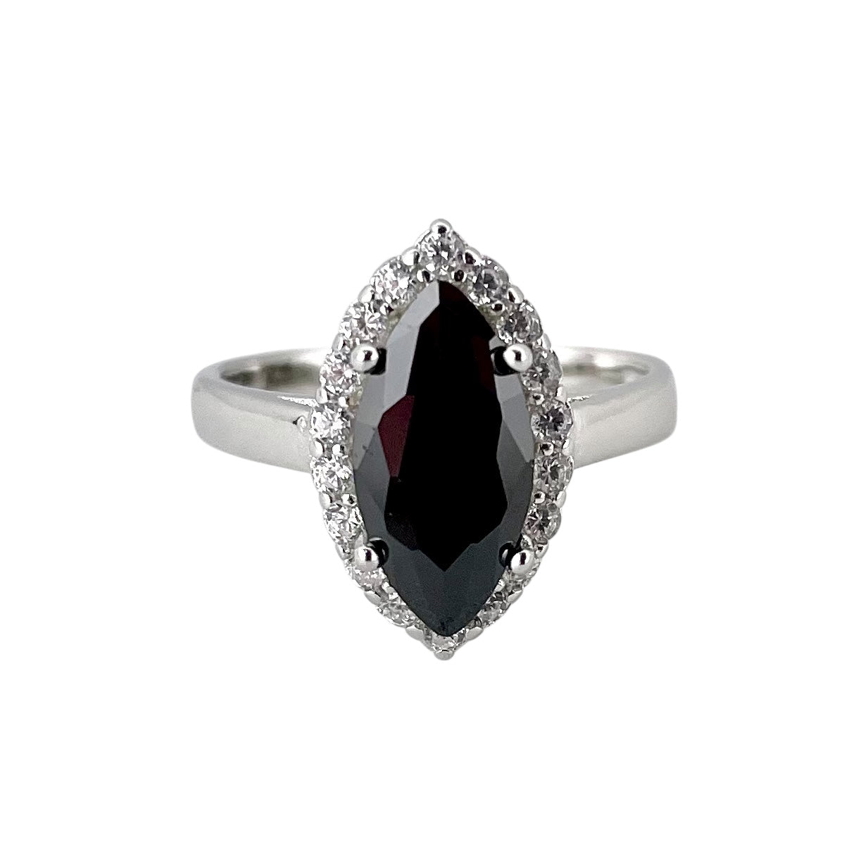 CZ Stone Pointed Oval Ring Sterling Silver
