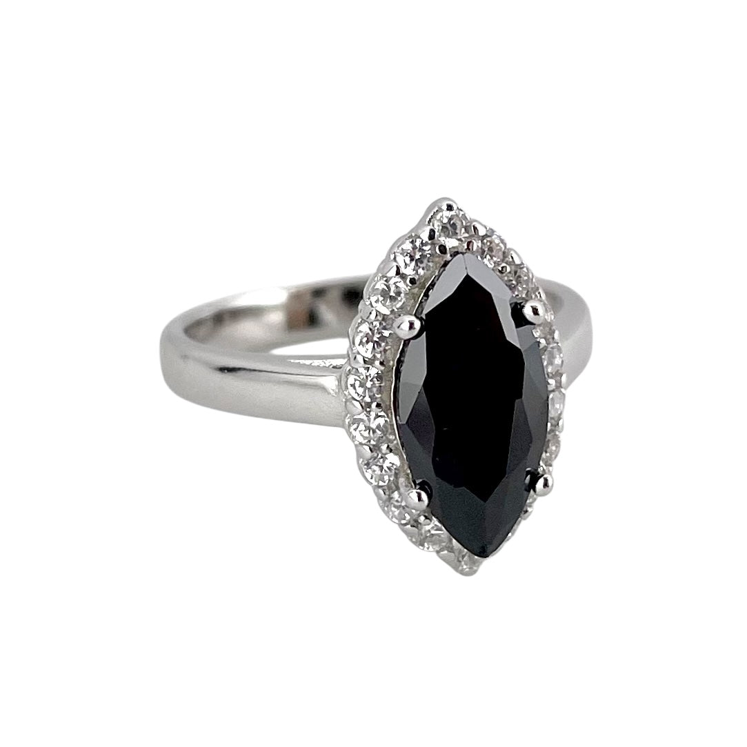 CZ Stone Pointed Oval Ring Sterling Silver