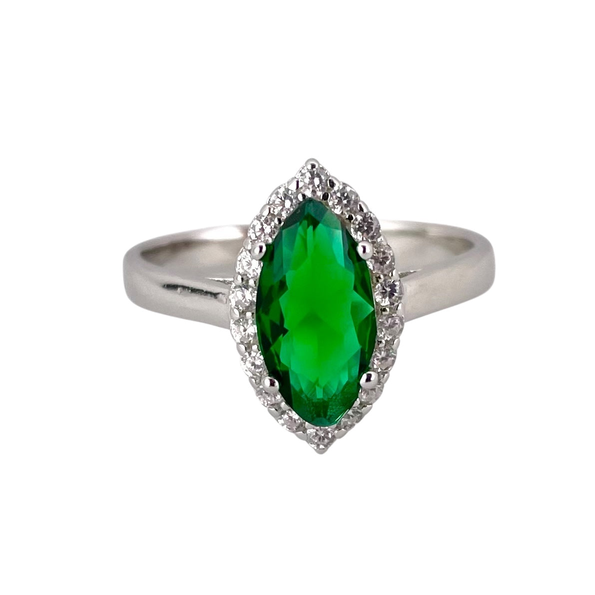 CZ Stone Pointed Oval Ring Sterling Silver