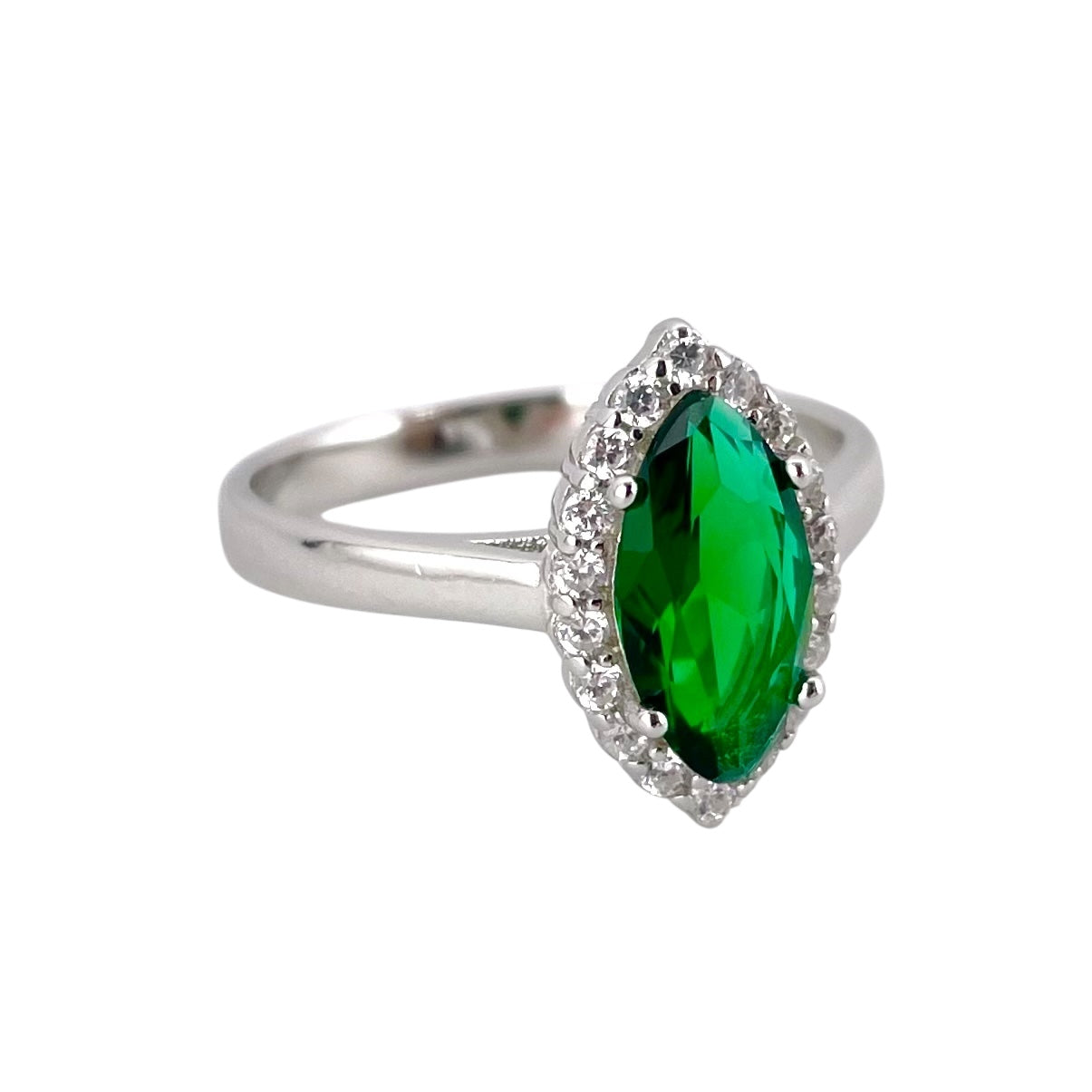 CZ Stone Pointed Oval Ring Sterling Silver