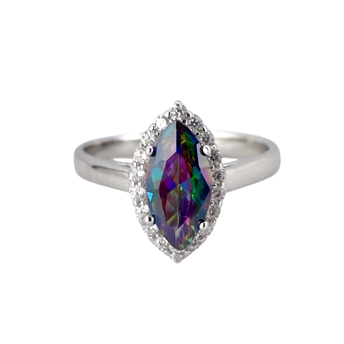 CZ Stone Pointed Oval Ring Sterling Silver