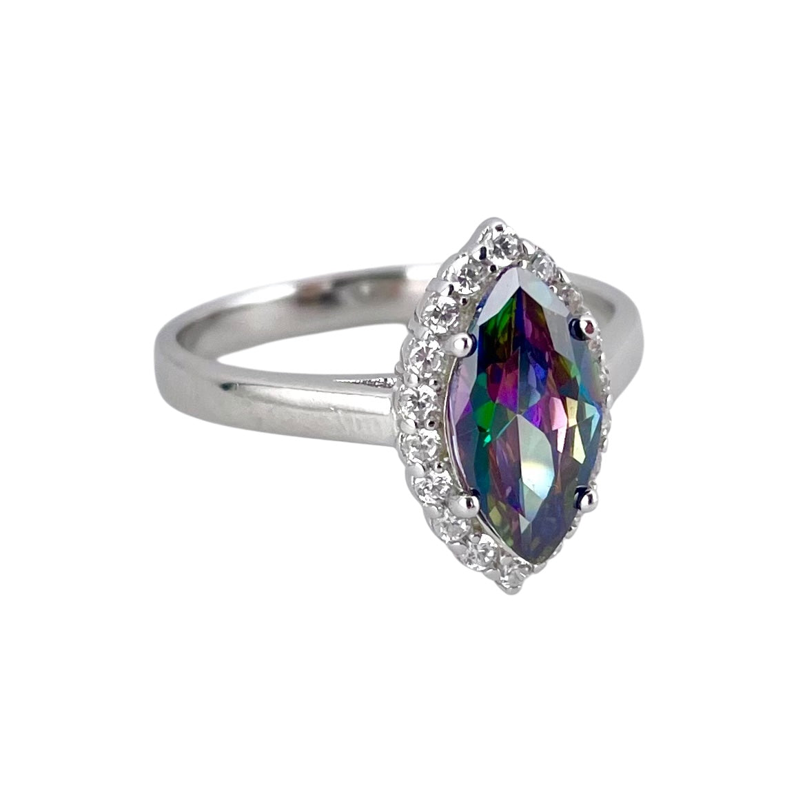 CZ Stone Pointed Oval Ring Sterling Silver