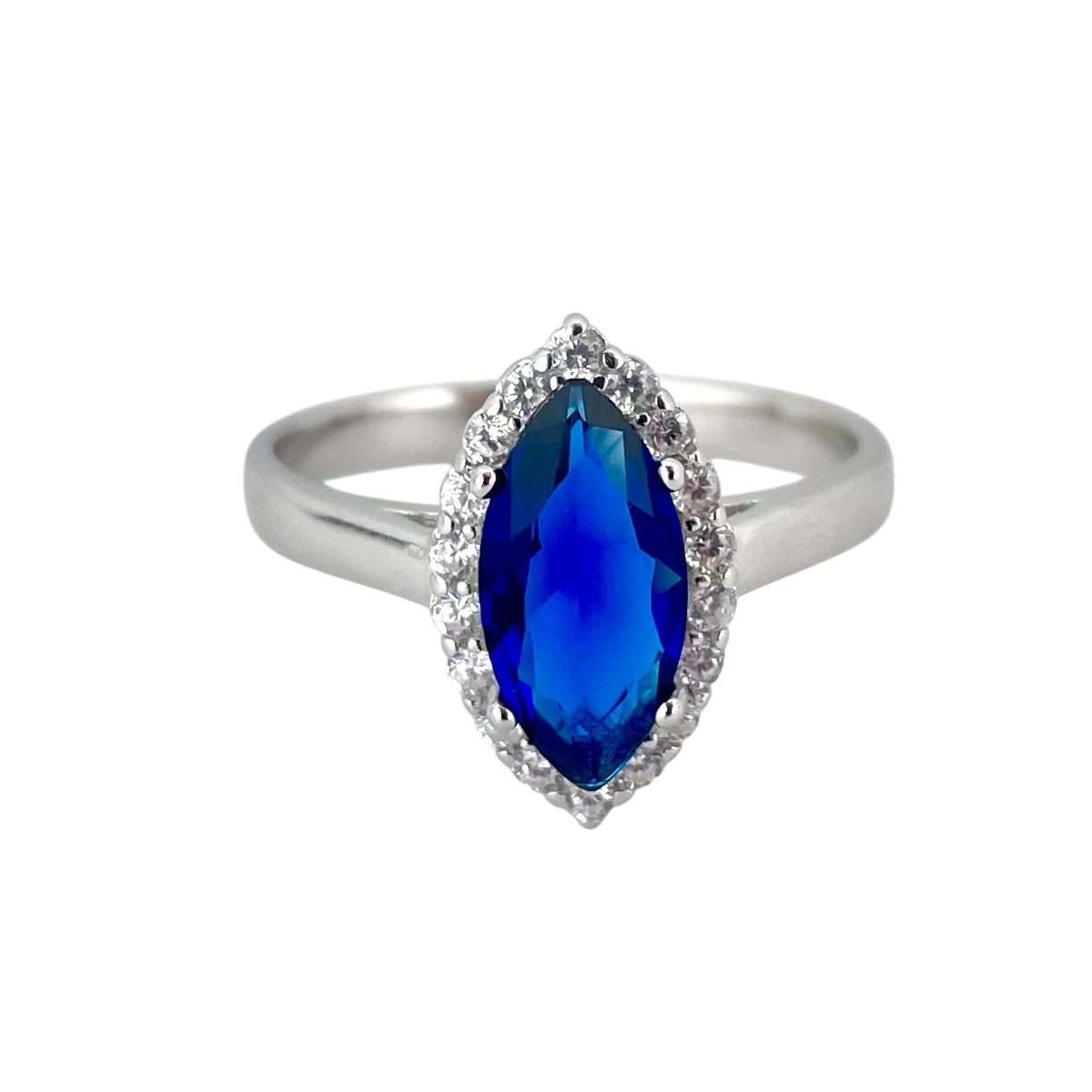 CZ Stone Pointed Oval Ring Sterling Silver