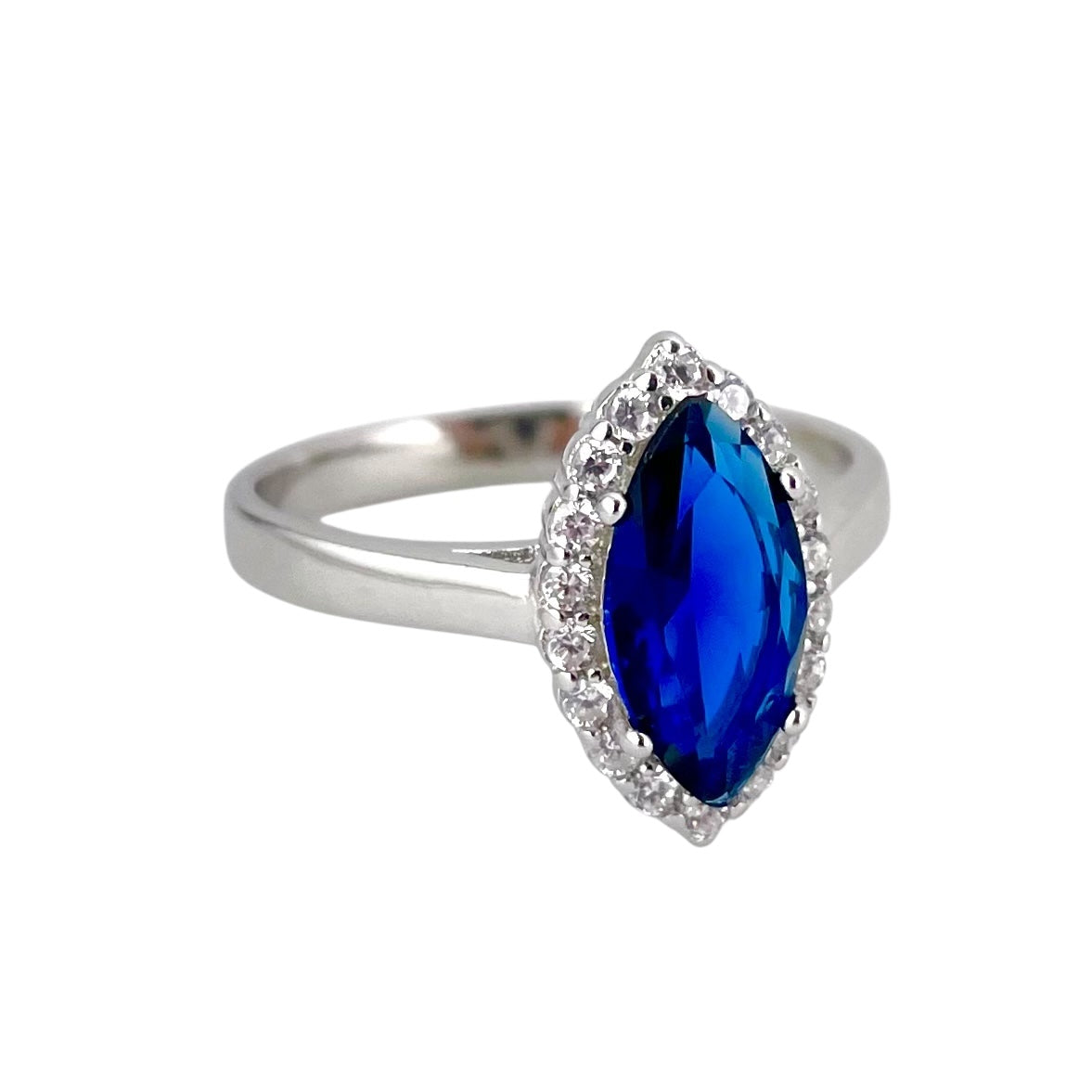 CZ Stone Pointed Oval Ring Sterling Silver