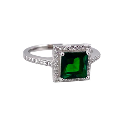 CZ Stone Square Ring Sterling Silver
