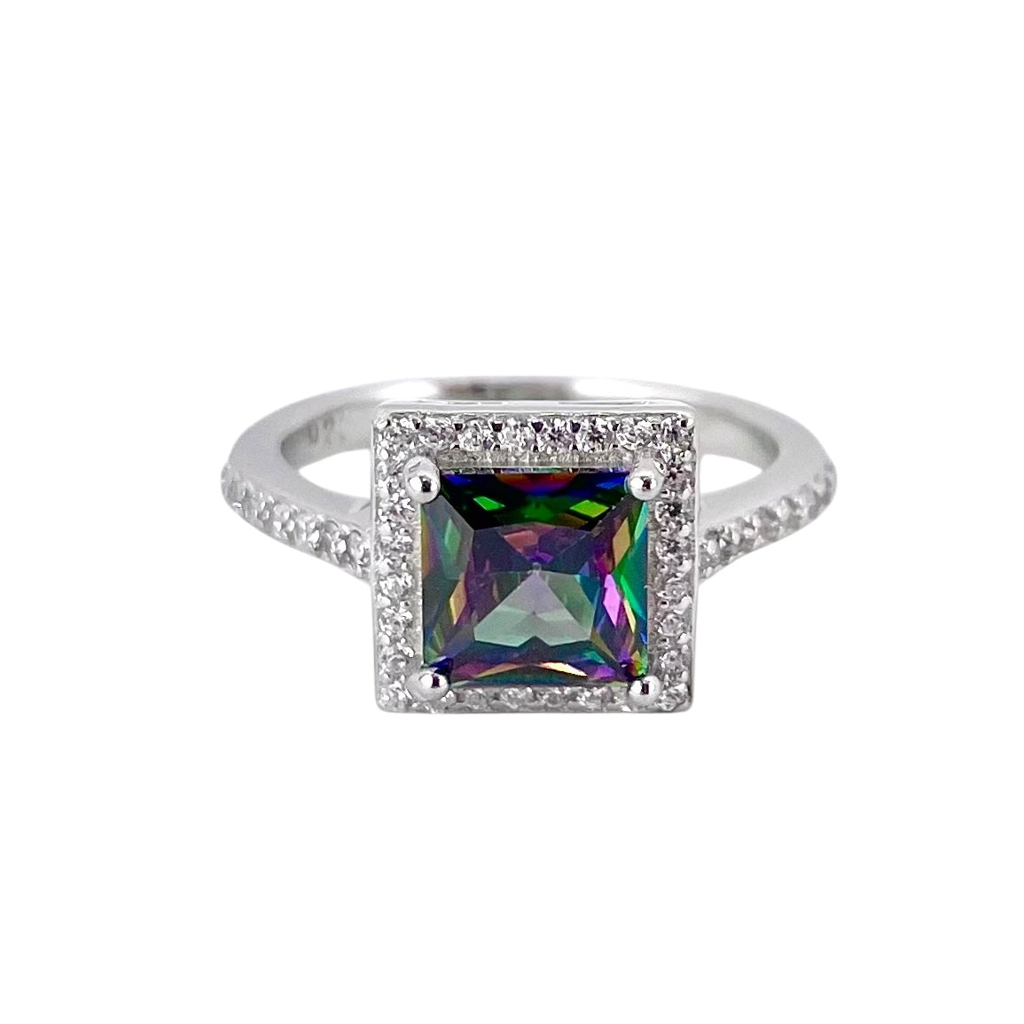 CZ Stone Square Ring Sterling Silver