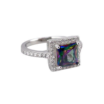 CZ Stone Square Ring Sterling Silver