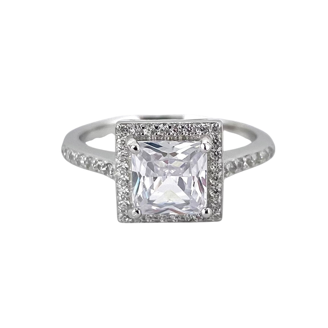 CZ Stone Square Ring Sterling Silver
