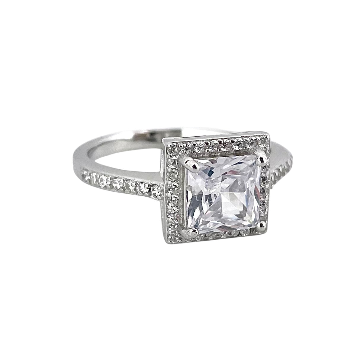 CZ Stone Square Ring Sterling Silver