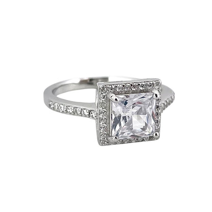 CZ Stone Square Ring Sterling Silver