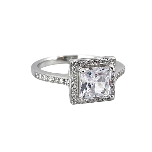 CZ Stone Square Ring Sterling Silver