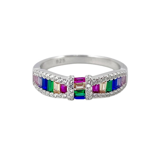 CZ Multi Color Stone Ring Sterling Silver