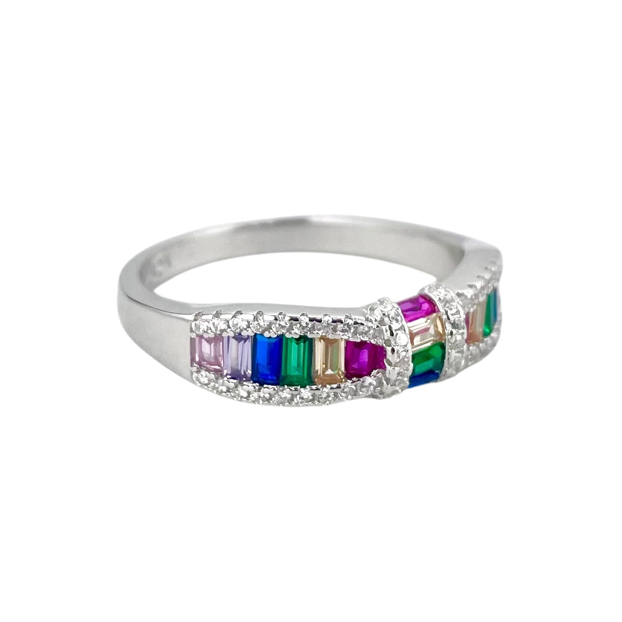 CZ Multi Color Stone Ring Sterling Silver