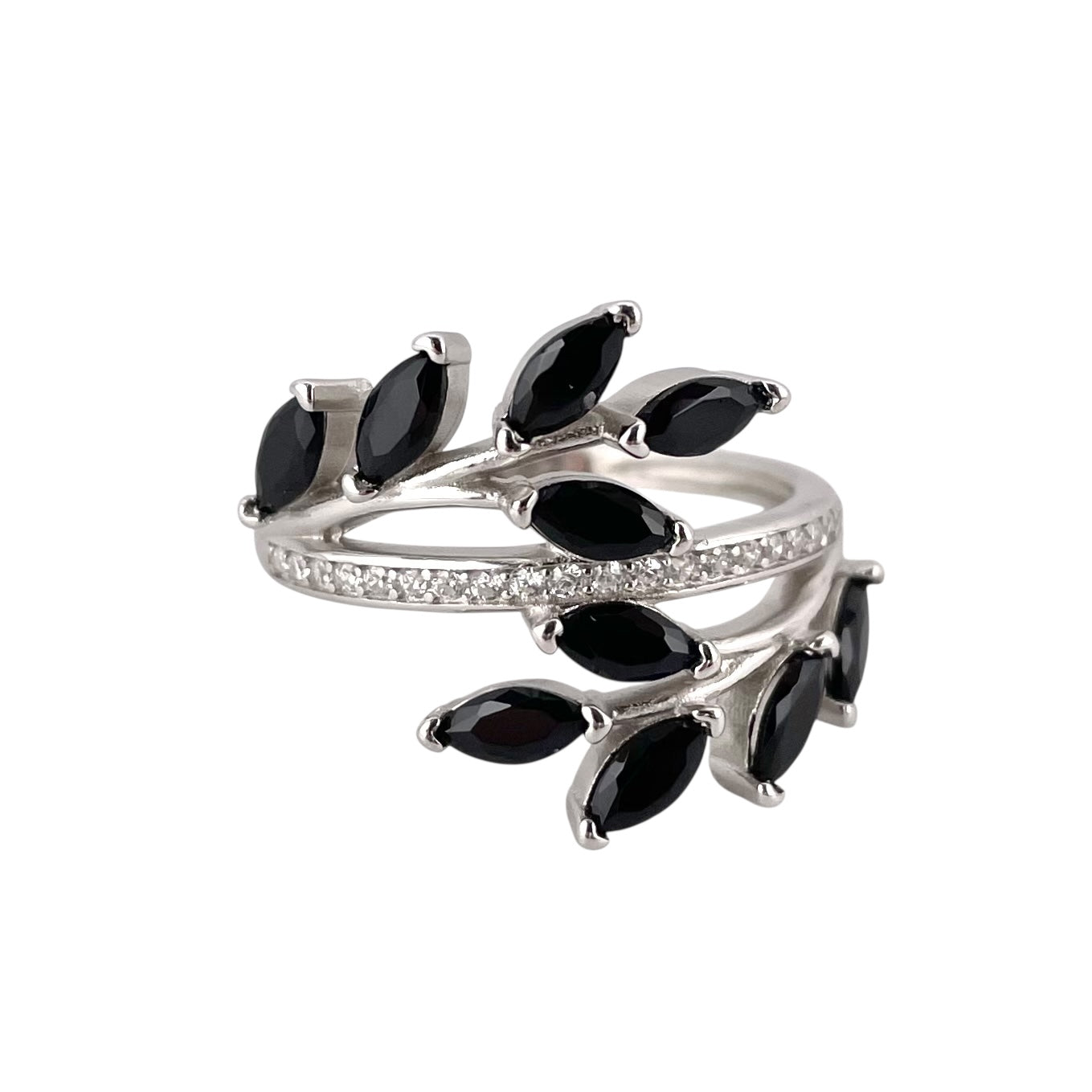 CZ Stone Leaf Branch Ring Sterling Silver