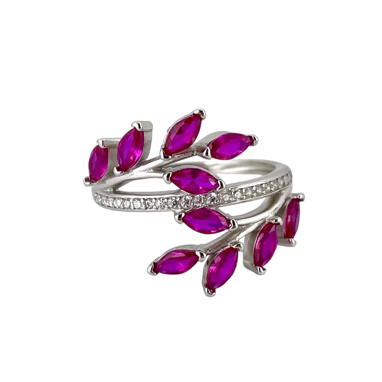 CZ Stone Leaf Branch Ring Sterling Silver