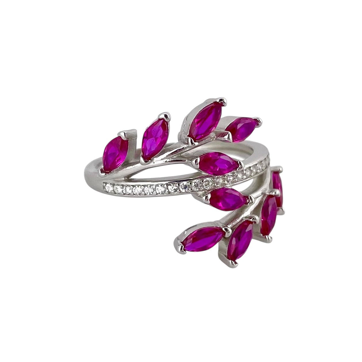 CZ Stone Leaf Branch Ring Sterling Silver