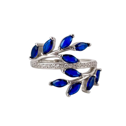 CZ Stone Leaf Branch Ring Sterling Silver