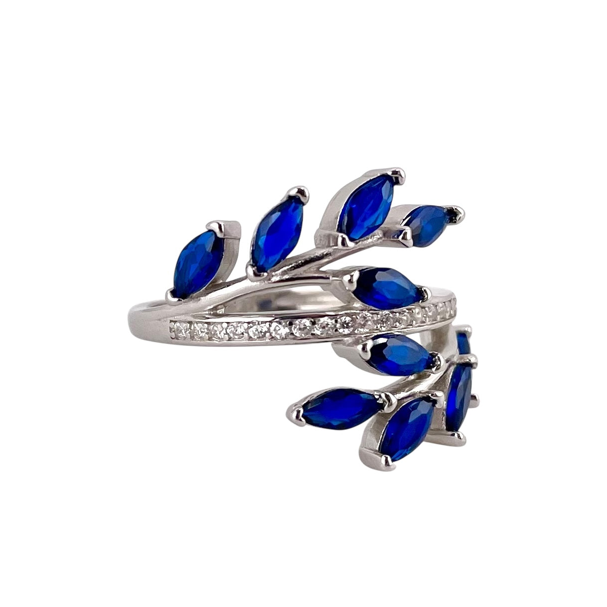 CZ Stone Leaf Branch Ring Sterling Silver