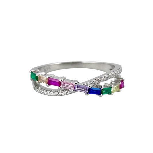 CZ Multi Color Stone Row Ring Sterling Silver